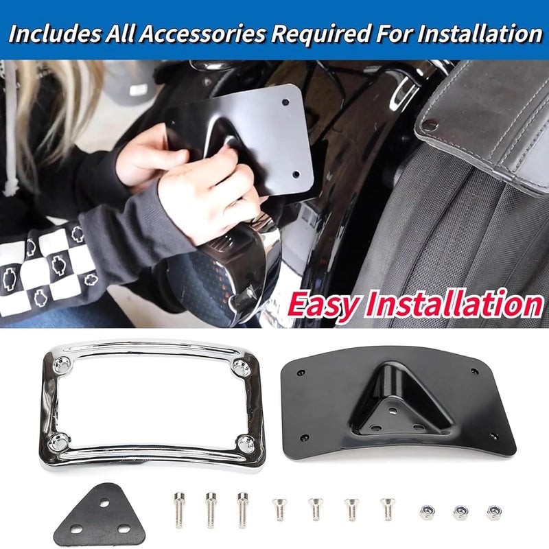 SoCiMa 9171 Curved Laydown License Plate Mount with Frame Compatible with Harley Davidson 3 Hole Mount (Silver) - Image 3
